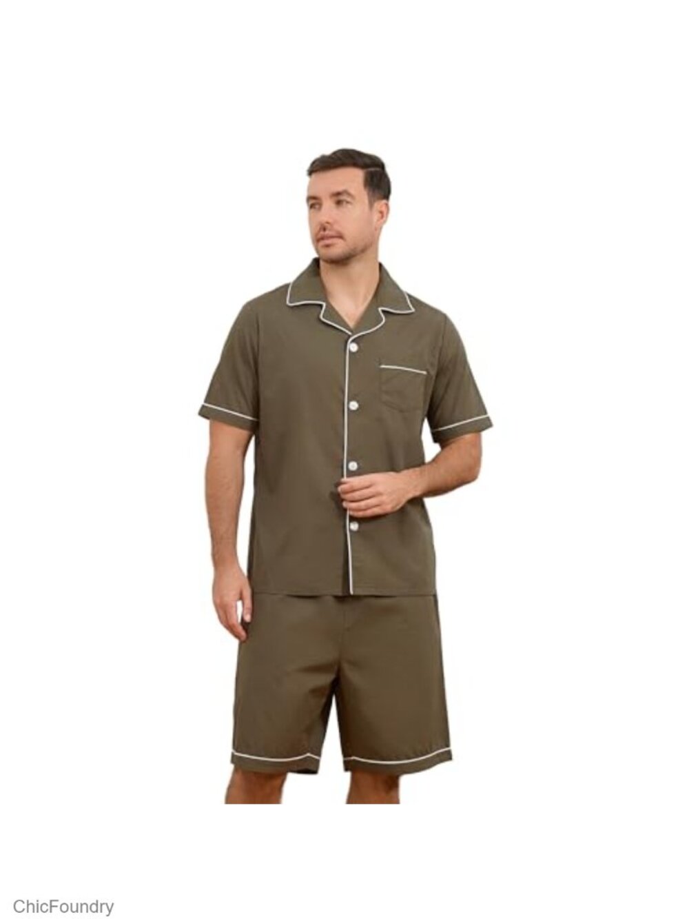 Men's 100% Cotton Poplin Pajama Set Short Sleeve Button Front Relaxed Fit